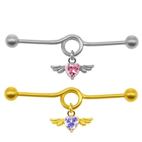 316L Edelstahl Herz Engelsflügel Industrial Barbell Ohrring Kupfer Zirkonia Eingelegt Körper Piercing Schmuck Für Herren Damen