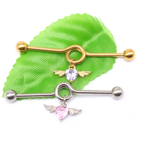 316L Edelstahl Herz Engelsflügel Industrial Barbell Ohrring Kupfer Zirkonia Eingelegt Körper Piercing Schmuck Für Herren Damen