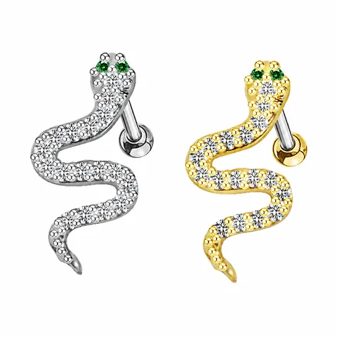 Stainless Steel Ear Cartilage Stud Earrings For Women Zirconia Inlaid Snake Butterfly Moon Star Heart Piercing Jewelry