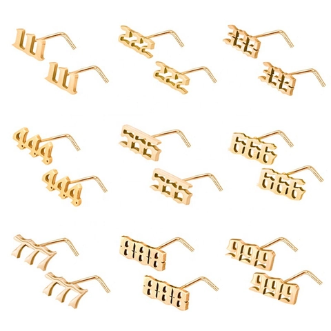 Gotisch Roestvrij Staal Engel Cijfers Neuspiercing Voor Dames Heren L-Vormig Body Piercing Sieraden Goud Zilver Kleur Cadeau