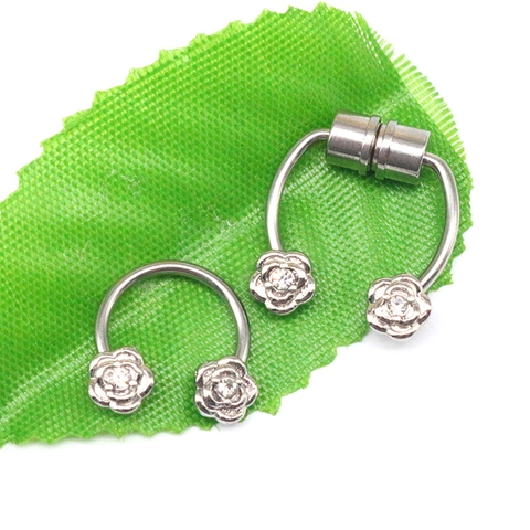 Stainless Steel Horseshoe Nose Ring Butterfly Lotus Rose Flower Design Non-Pierced Magnetic Piercing Jewelry For Women Men