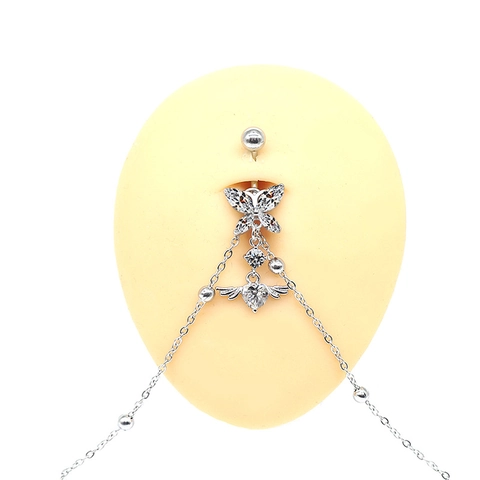 Fashion Alloy Rhinestone Butterfly Heart Wing Belly Ring Waist Chain For Women Western Style Body Chain Jewelry Birthday Gift