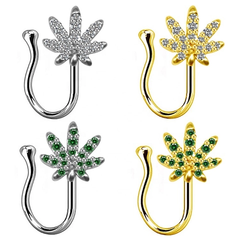 Hip Hop Non Piercing Nose Clip Copper Rhinestone Cannabis Leaf Skull Dollar Sign Ox Fake Nose Ring For Women Men Jewelry