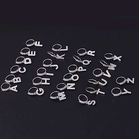 Stainless Steel Letter Pendant Nose Ring Initial Dangle Body Piercing Jewelry Rhinestone Alphabet Nose Stud For Women Men