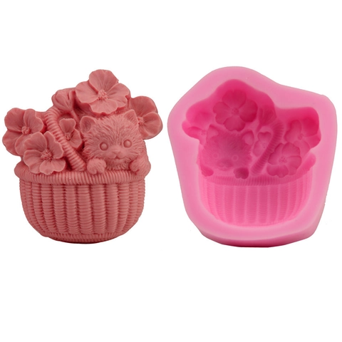 Puppy Bloemenmand Siliconen Bakvorm DIY Fondant Bakgereedschap Voor Handgemaakte Zeep Chocolade Ijsblokjeshouder Ornamenten
