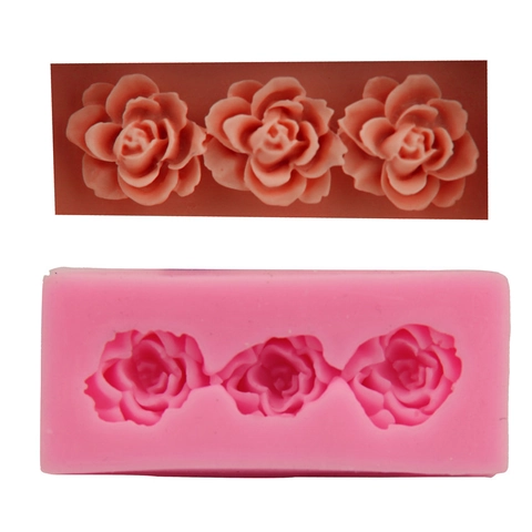Dreifache Rose Blume Geformte Silikonform Für Fondant Schokolade Kuchen Backen DIY Handwerk Zufällige Farbe Flexible Küche Tool