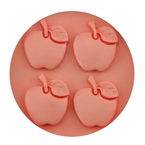 Silikon Backform 4 Mulden Apfelform DIY Fondant Schokolade Gelee Backzubehör Rosa Flexibles Gebäck Dekorations Tablett