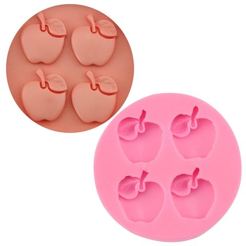 Silikon Backform 4 Mulden Apfelform DIY Fondant Schokolade Gelee Backzubehör Rosa Flexibles Gebäck Dekorations Tablett