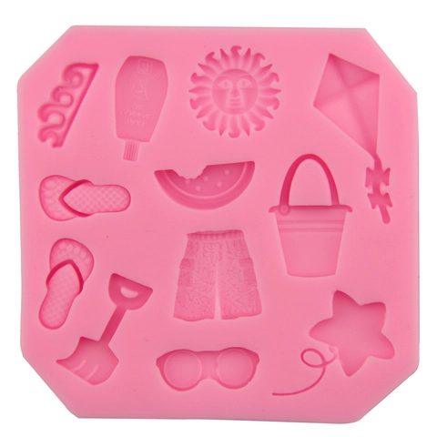 Molde de Silicona para Pasteles Tema Playa de Verano Forma de Sol Cometa Gafas de Sol Herramienta de Repostería DIY Chocolate