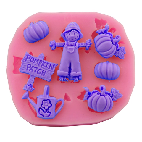 Halloween Pumpkin Scarecrow Silicone Mold For DIY Fondant Cake Decorating Autumn Pumpkin Patch Signboard Baking Tools