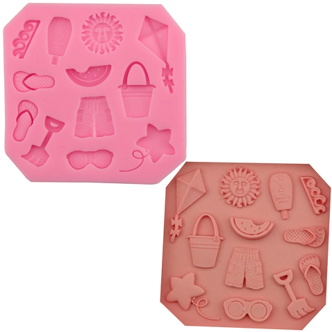 Molde de Silicona para Pasteles Tema Playa de Verano Forma de Sol Cometa Gafas de Sol Herramienta de Repostería DIY Chocolate