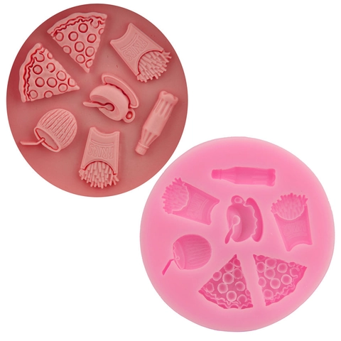 Fast Food Theme Silicone Mold For Pizza Fries Soda Bottle Chocolate Fondant Handmade Soap Cake Decoration DIY Baking Tools