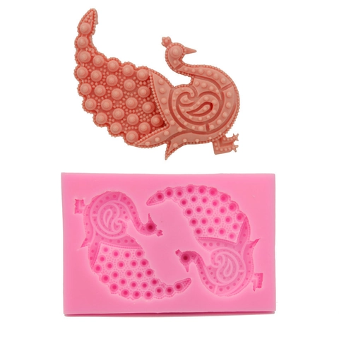 Molde de Silicona para Pasteles con Forma de Pavo Real Bricolaje Fondant Decoración de Horneado Herramientas de Relieve