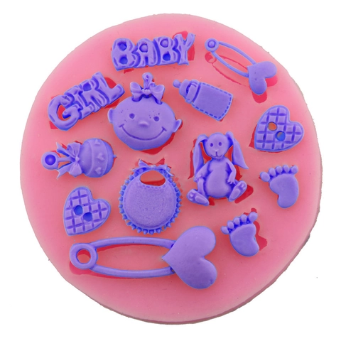 Baby Mädchen Thema Silikon Fondant Form DIY Backwerkzeug Für Tortendekoration Schokolade Sugarcraft Rosa Runde Küchenform