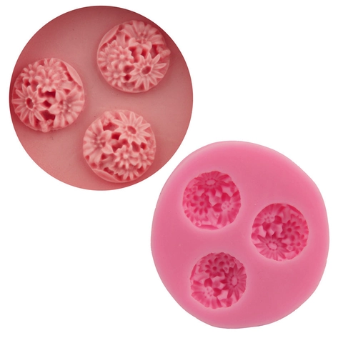 3-Cavity Daisy Flower Silicone Mold For DIY Fondant Chocolate Baking Tool Cake Decoration Handmade Soap Craft Pink