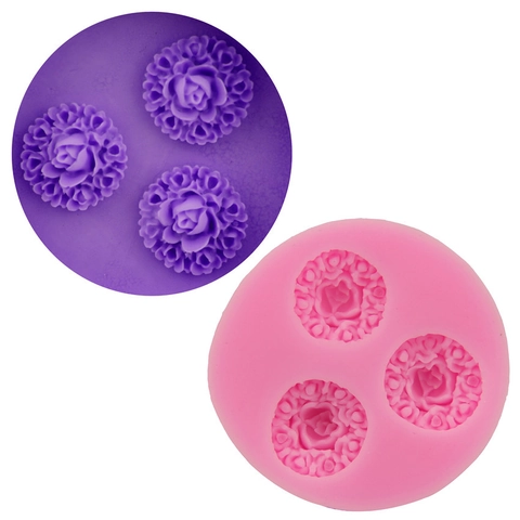 3-Loch Rosenblüte Silikonform DIY Backwerkzeug Für Fondant Schokolade Kuchen Seife Basteln Rosa Küchenzubehör