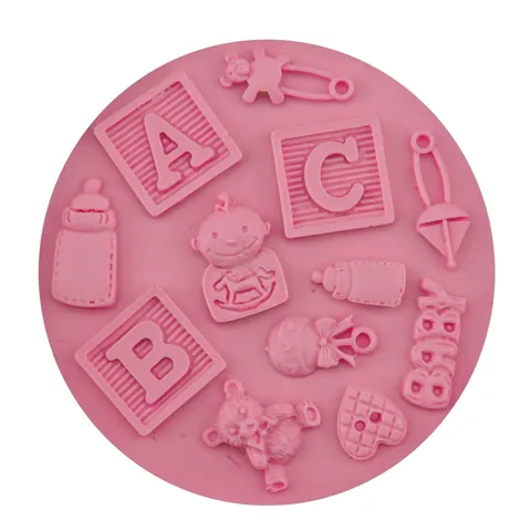 Baby Theme Silicone Cake Mold ABC Letters Teddy Bear Bottle Fondant Chocolate Baking DIY Decoration Tool