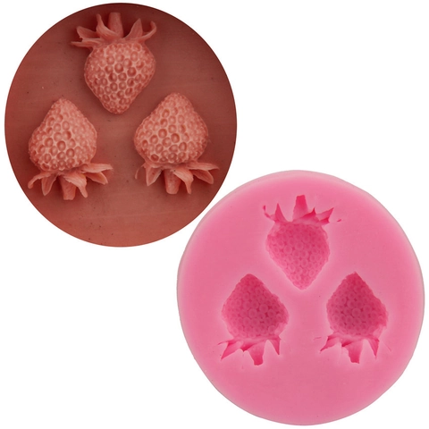 Erdbeere Silikonform Für DIY Kuchen Fondant Schokolade Backen Deko Werkzeuge 3-Kavitäten Hitzebeständig Rosa