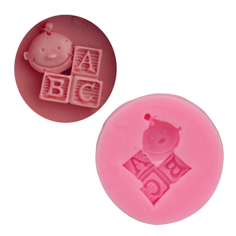 Flexible Silikon Baby Gesicht ABC Buchstaben Blöcke Fondant Kuchenform DIY Schokolade Sugarcraft Backwerkzeug Rosa Rund Formen