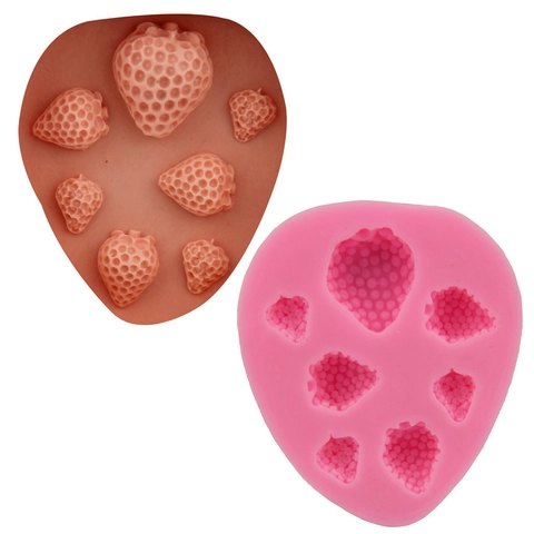 Stampo in Silicone a Forma di Fragola a Sette Cavità Strumento di Cottura Fondente Fai-da-te Cioccolato Sapone Ghiaccio Cucina