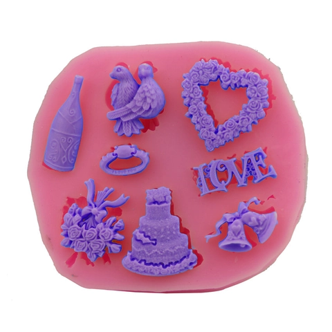 Stampo in Silicone per Fondente LOVE Bouquet di Fiori a Cuore DIY Decorazione Torta Nuziale Strumento da Forno Cioccolato