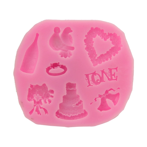 Stampo in Silicone per Fondente LOVE Bouquet di Fiori a Cuore DIY Decorazione Torta Nuziale Strumento da Forno Cioccolato
