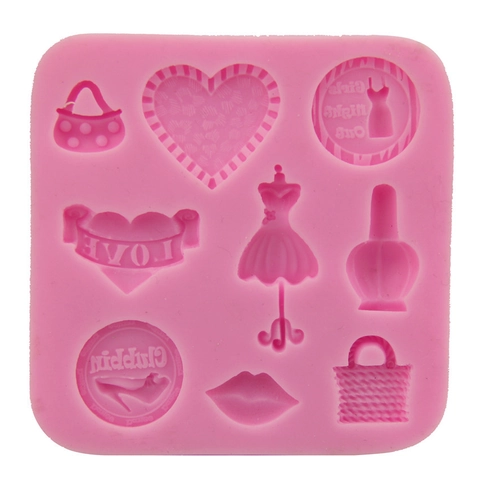 Mode Thema Silikonform Für Kuchen Fondant Schokolade DIY Harz Handwerk Herz High Heels Kleid Tasche Form Backwerkzeug
