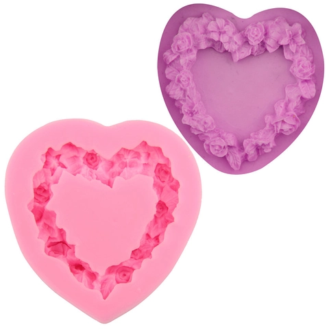 Herz Blumenkranz Silikon Kuchenform DIY Fondant Backwerkzeug Rosenmuster Schokolade Süßigkeiten Seife Harz Tonform