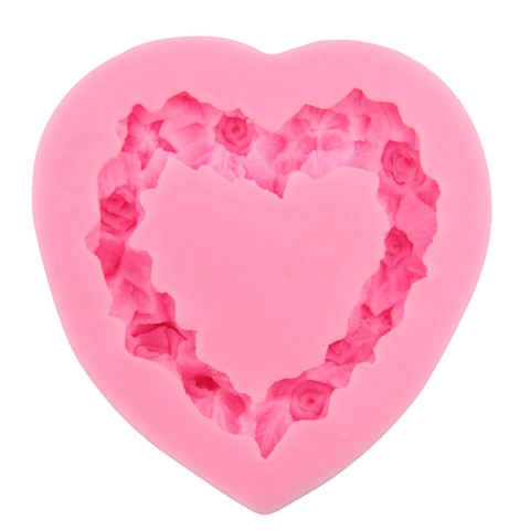 Herz Blumenkranz Silikon Kuchenform DIY Fondant Backwerkzeug Rosenmuster Schokolade Süßigkeiten Seife Harz Tonform
