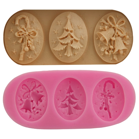 Stampo in Silicone per Fondente con Albero di Natale Campana e Bastoncino di Zucchero per Decorazione Torte e Cioccolato