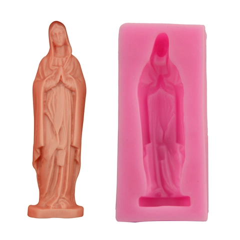 Silikon Kuchenform Betende Jungfrau Maria Statue Form Für Fondant Schokolade Handgemachte Seife Kerze Harz DIY Backwerkzeug