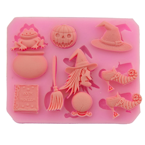 Halloween Witch Theme Silicone Fondant Mold Pumpkin Witch Hat Broom Shape DIY Baking Tool For Cake Chocolate Soap Craft