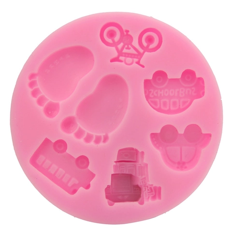 Car Bus Bicycle Baby Footprint Silicone Cake Mold DIY Fondant Chocolate Candy Jelly Soap Baking Tool Kitchen Accessories