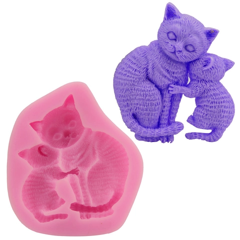 Stampo in Silicone a Forma di Gatto per Decorazione Torte DIY Fondente Cioccolato Sugarcraft Strumenti Design Gatto E Gattino