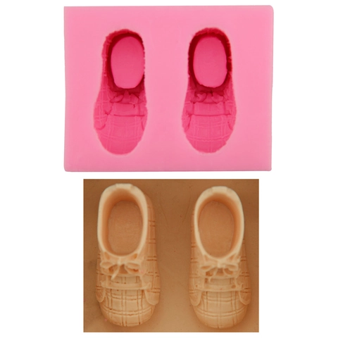 Stampo Per Torte In Silicone A Forma Di Scarpa Da Neonato Strumento Fai Da Te Per Fondente Cioccolato Sapone Trama A Quadri