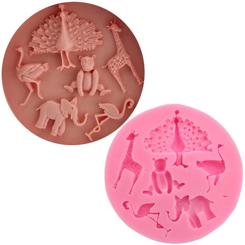 Molde de Silicona para Pasteles Diseño de Animales Pavo Real Elefante Jirafa Herramienta de Horneado Fondant DIY Redondo
