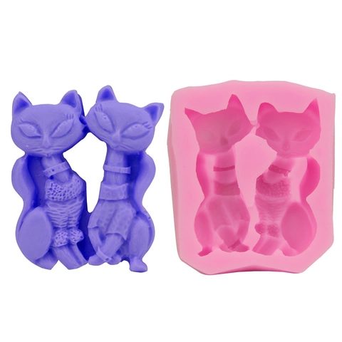 Fox Cat Shape Liquid Silicone Fondant Cake Mold DIY Baking Tool For Chocolate Jelly Soap Cake Decoration Random Color