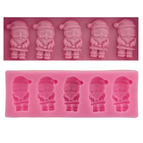 5-Holtes Kerstman Siliconen Cakevorm DIY Kerst Bakgereedschap Voor Fondant Chocolade Ijsblokjes Handgemaakte Zeep Roze