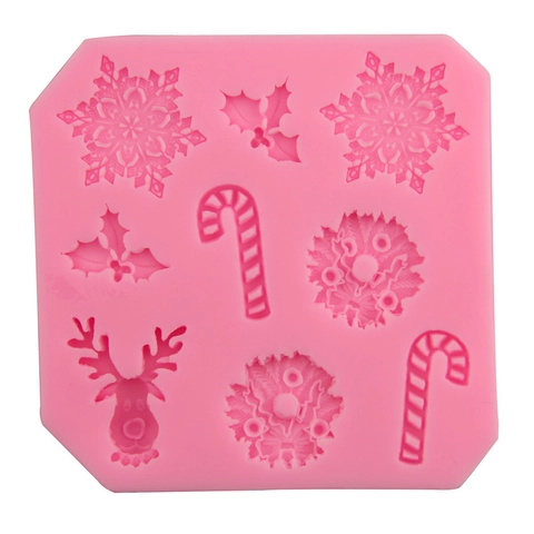 Molde para Pasteles de Fondant de Silicona de Navidad Rosa Patrón de Reno Copo de Nieve Herramienta de Decoración de Chocolate DIY