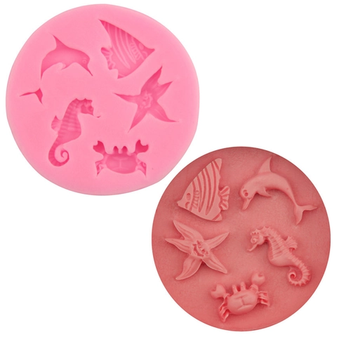 Silikon Meerestier Kuchenform DIY Meereslebewesen Fondant Backwerkzeug Für Schokolade Gelee Pudding Krabbe Seepferdchen Form