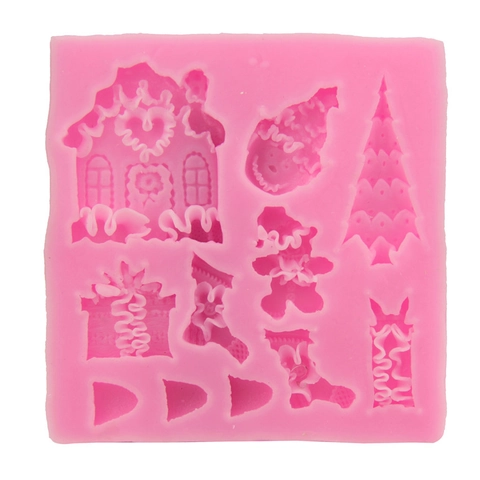 Christmas Tree House Silicone Fondant Mold Chocolate Gingerbread Man Snowman DIY Baking Tool Flexible Silicone Cake Mold