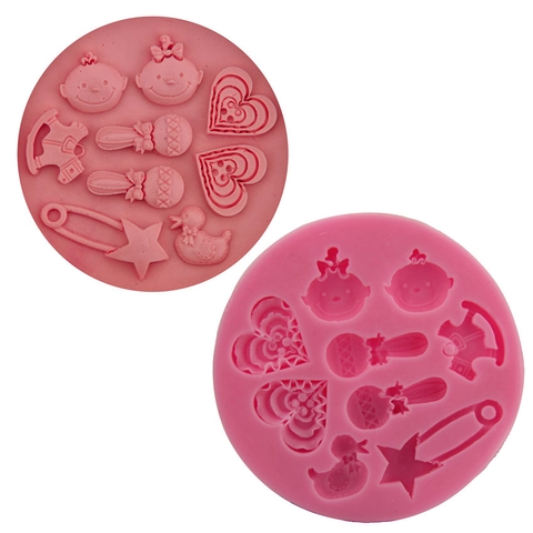 Stampo Rotondo in Silicone Rosa per Torte Tema Neonato a Forma di Cuore Fondente Cioccolato Fai Da Te Strumenti per Dolci