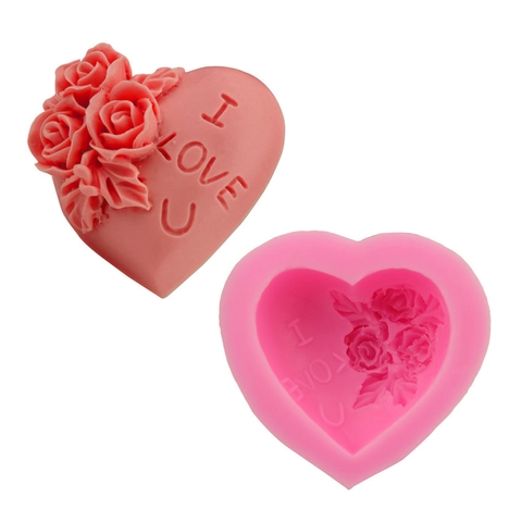 Stampo in Silicone Fiore di Rosa Cuore I Love You Rilievo 3D Fondant Torta Cioccolato Sapone Candela Decorazione DIY