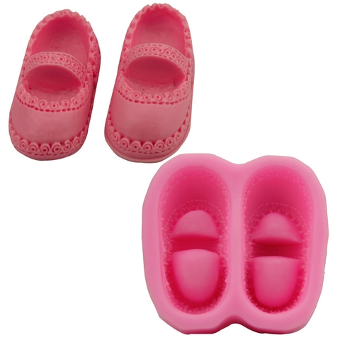Molde de Silicona para Pasteles con Forma de Zapatos de Bebé Herramienta de Repostería Fondant DIY Chocolate Jabón Rosa