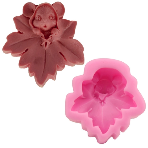 Süße Maus Auf Ahornblatt Silikon Fondant Kuchenform DIY Handgefertigte Seife Kerze Harz Handwerk Form Backwerkzeuge Rosa