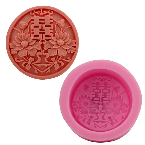 Stampo per Torte in Silicone con Loto e Doppia Felicità Cinese per Matrimonio Fondente Cioccolato Sapone Rosa