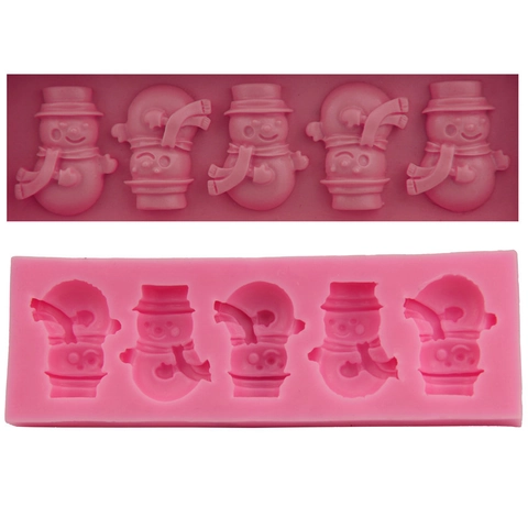 5 Holtes Kerst Sneeuwpop Siliconen Fondant Vorm Chocolade Snoep Taart Vorm DIY Bakgereedschap Voor Taart Decoratie Keukenaccessoires