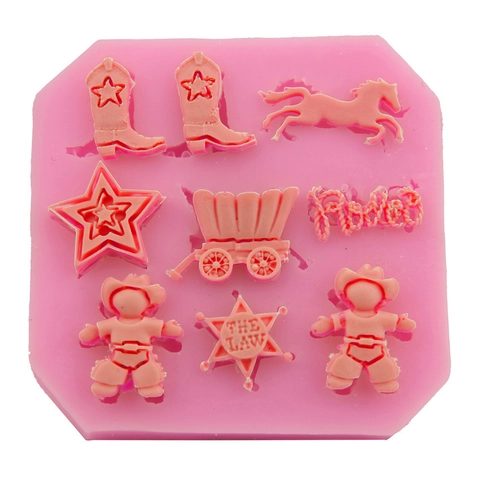 Western Cowboy Theme Silicone Cake Mold Rodeo Sheriff Badge Horse Boots Wagon Shape 3D Fondant Mold For DIY Chocolate Baking