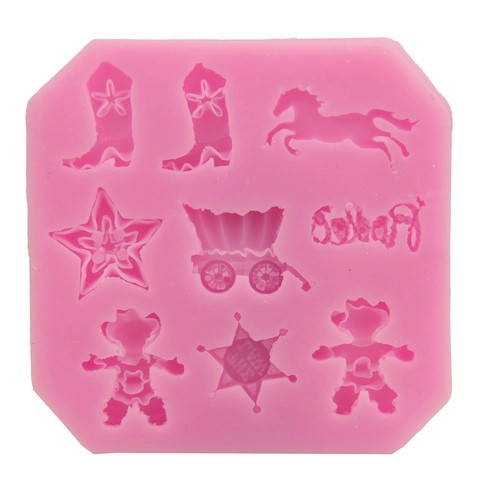 Western Cowboy Theme Silicone Cake Mold Rodeo Sheriff Badge Horse Boots Wagon Shape 3D Fondant Mold For DIY Chocolate Baking