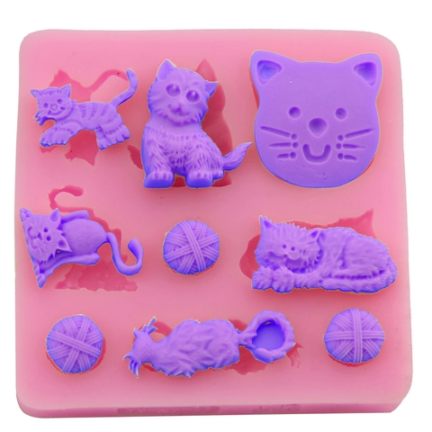 3D Katze Form Silikon Kuchenform Kätzchen Spielen Wollknäuel Fondant Schokolade DIY Backwerkzeuge Küche Seife Ton Bastelform